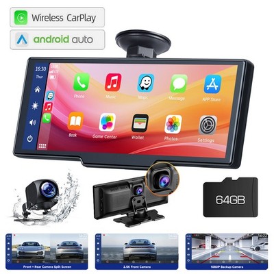 10.26'' 2.5K Dash Cam Touch Screen Car Stereo Portable Apple Carplay Android Auto