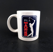 PGA TOUR White 10 oz Coffee Mug Professional Golfers Association Blue Logo - 4"T