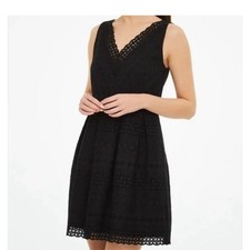 Ann Taylor LOFT Eyelet Black Sleeveless V Neck Dress Size 2