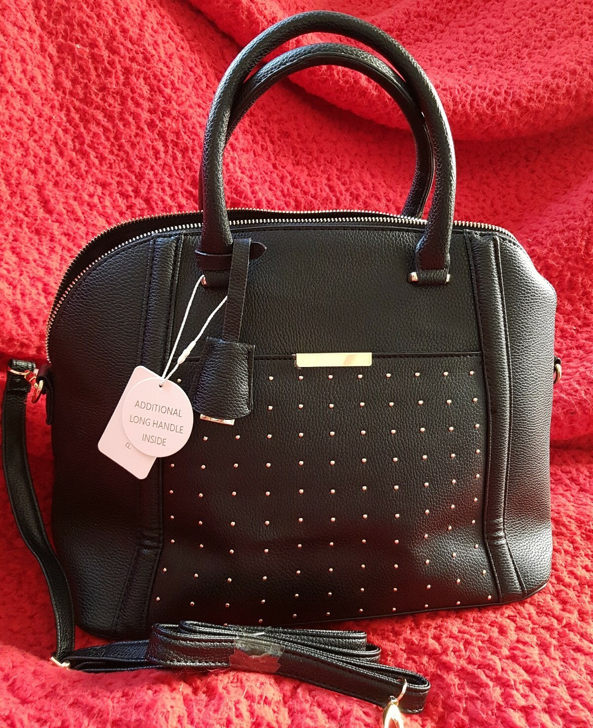 Primark Ladies Large Black Tote Studded handbag. Crossbody strap. BNWT