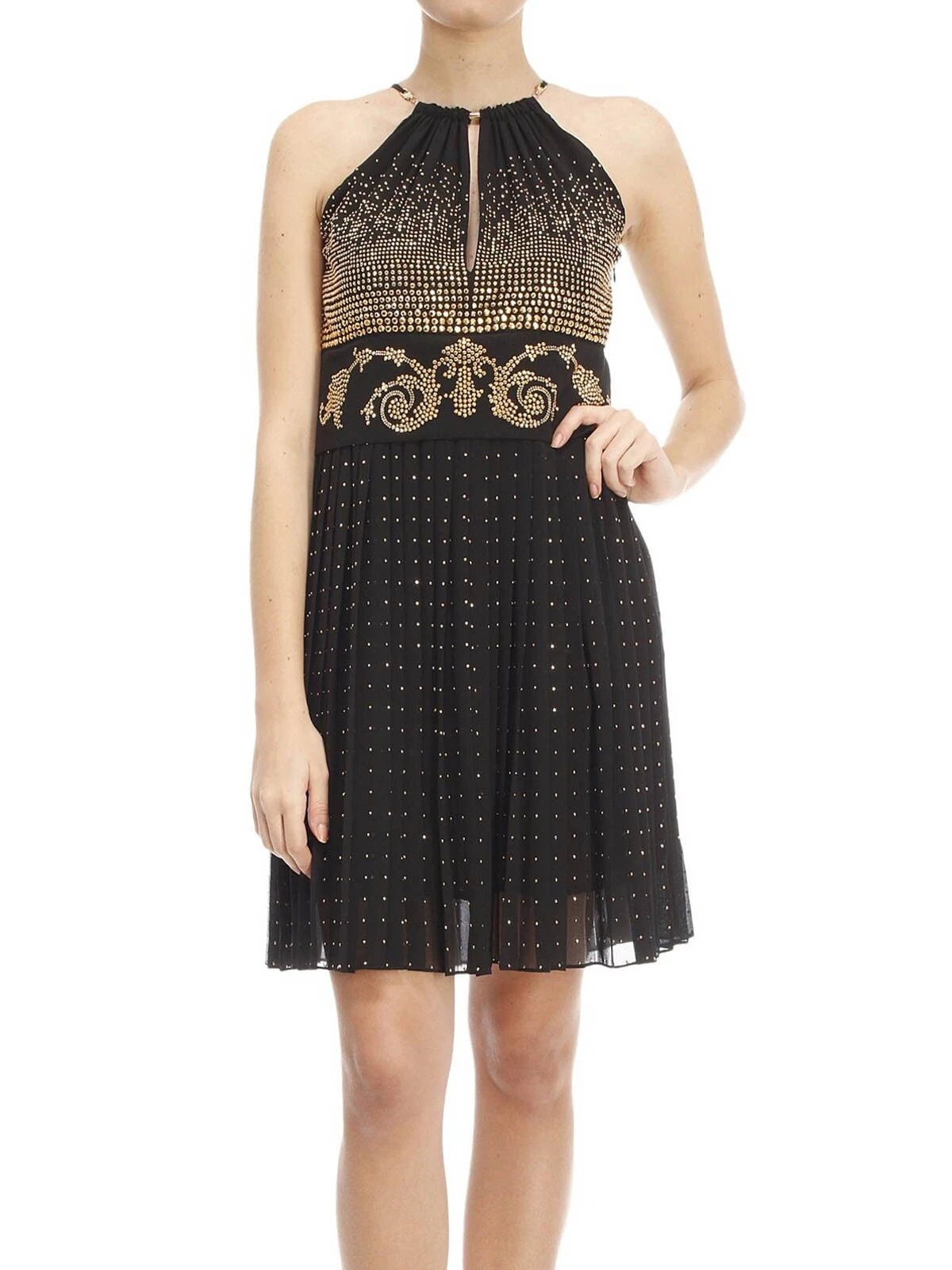 Versace Collection Mini Abito Donna Impreziosito Nero Stile Lusso Taglia 40