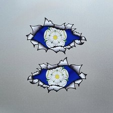 2x Yorkshire Rose Flag Ripped Metal Oval Vinyl Sticker For Car Van 80x48mm Each