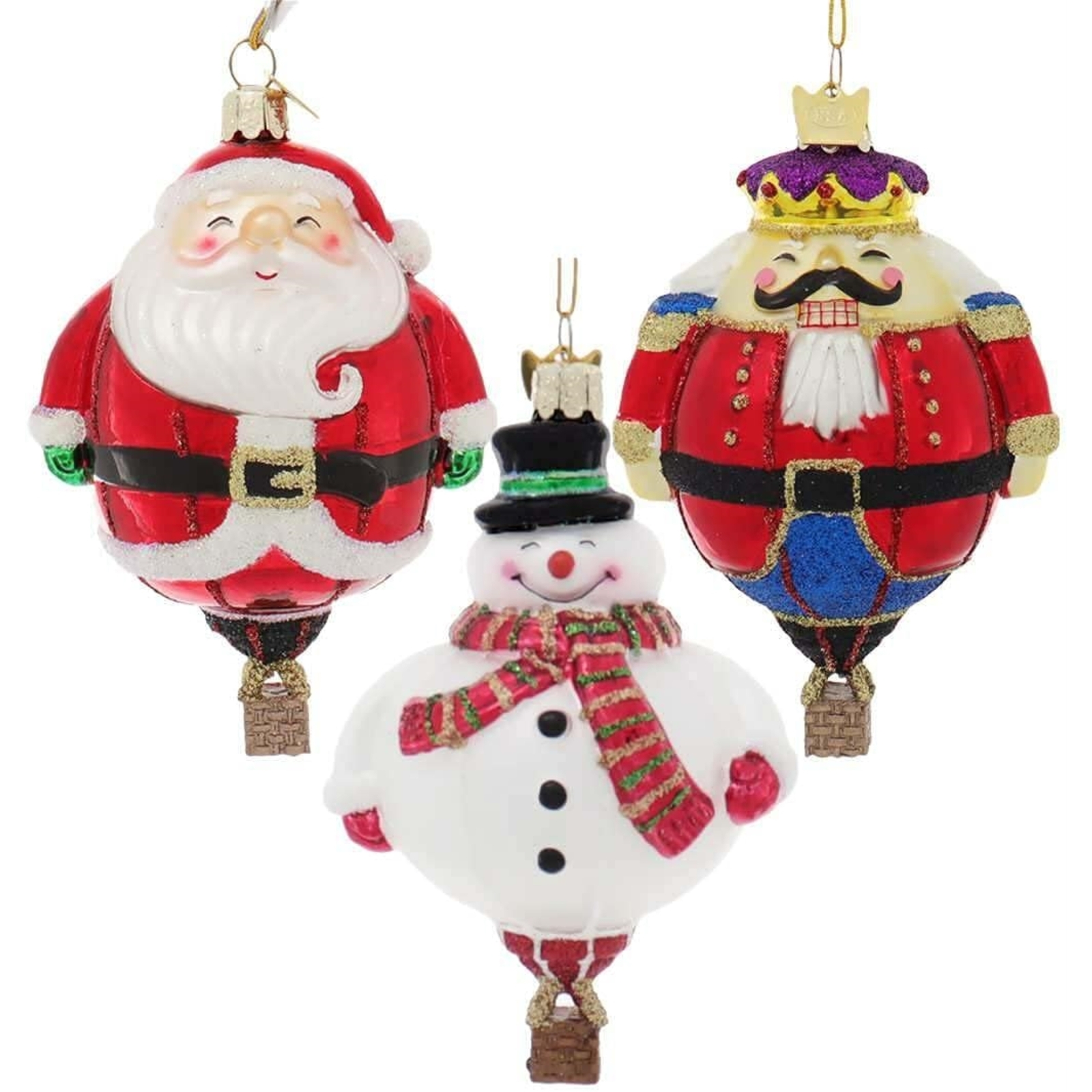 Kurt Adler Noble Gems Hot Air Balloon Glass Ornaments, Assorted (3 Pack)