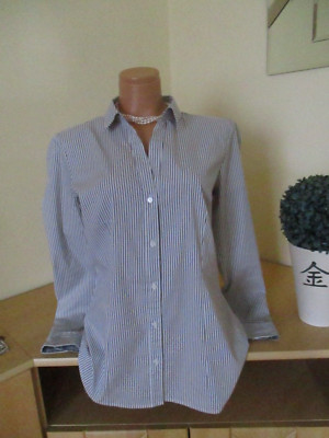 H&M Damen Bluse Gr. 44 blau-weiß gestreift langarm