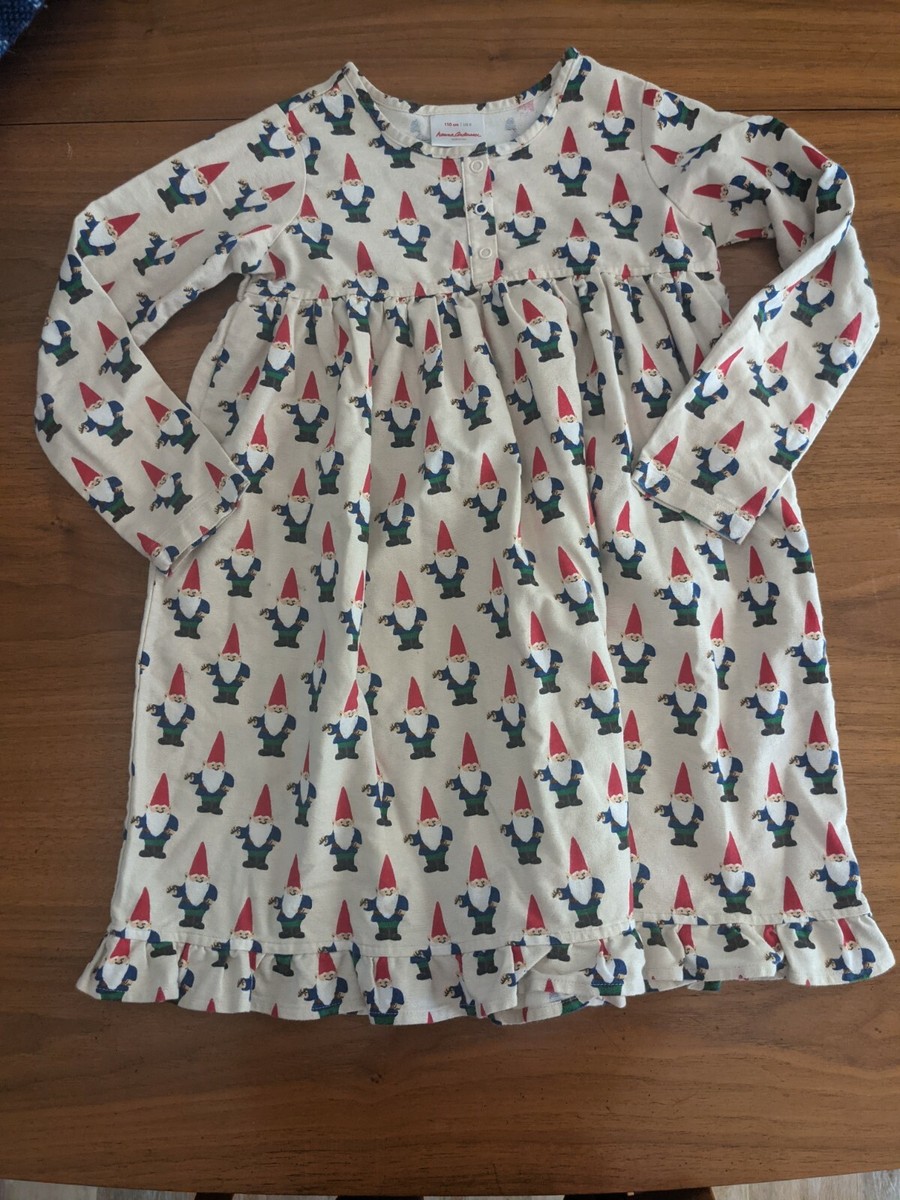 HANNA ANDERSSON Dress Gnome White Long Sleeve, Buttons