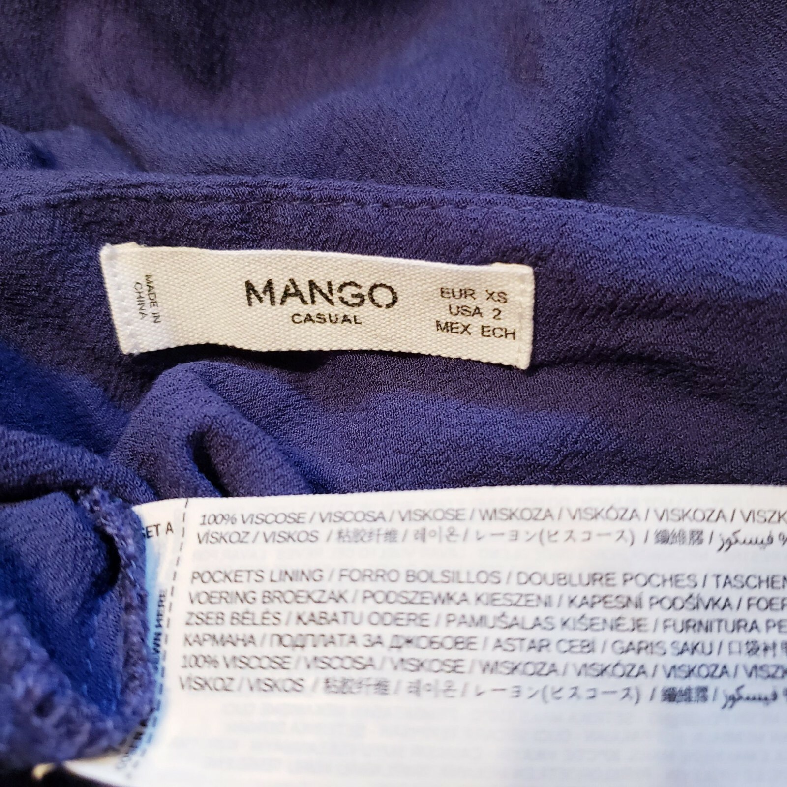 Mango Women's Navy Viscose Cross Back Dress with Pockets - size 2 thumbnail 2