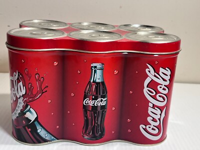 1998 Coca Cola Coke 6 Pack Cans Tin Storage Container 5'' x 8'' Metal