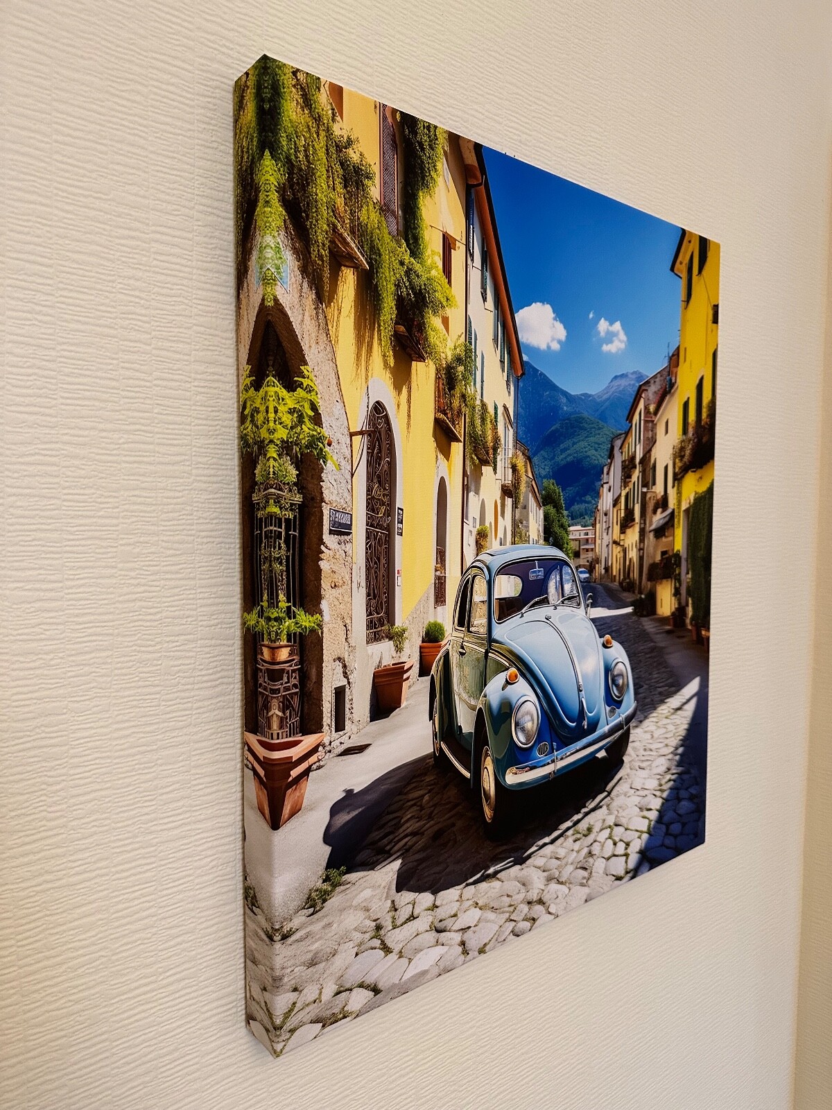 VW Beetle Wall Art Printed on Canvas Italian Cobbled Street eBay