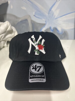 `47 Brand New York Yankees Rose Thorn Clean Up Dad Hat Black