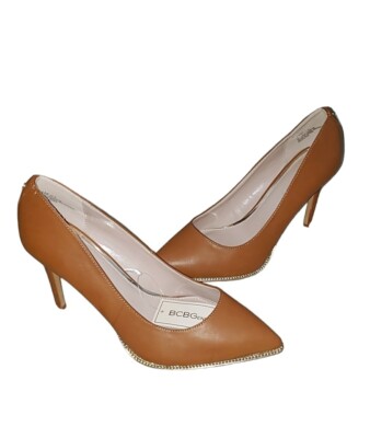 BCBGeneration Hallix Cognac Brown Gold Trim Pointed Toe Pump