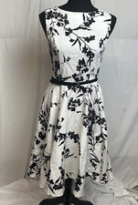 GRACE KARIN Sleeveless Vintage Floral Tea Dress with Belt - White w/ Black XS