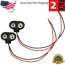 2x Snap on 9V 9 Volt Battery T-Type Clip Connector w/ Lead Cable Wire Black BC6