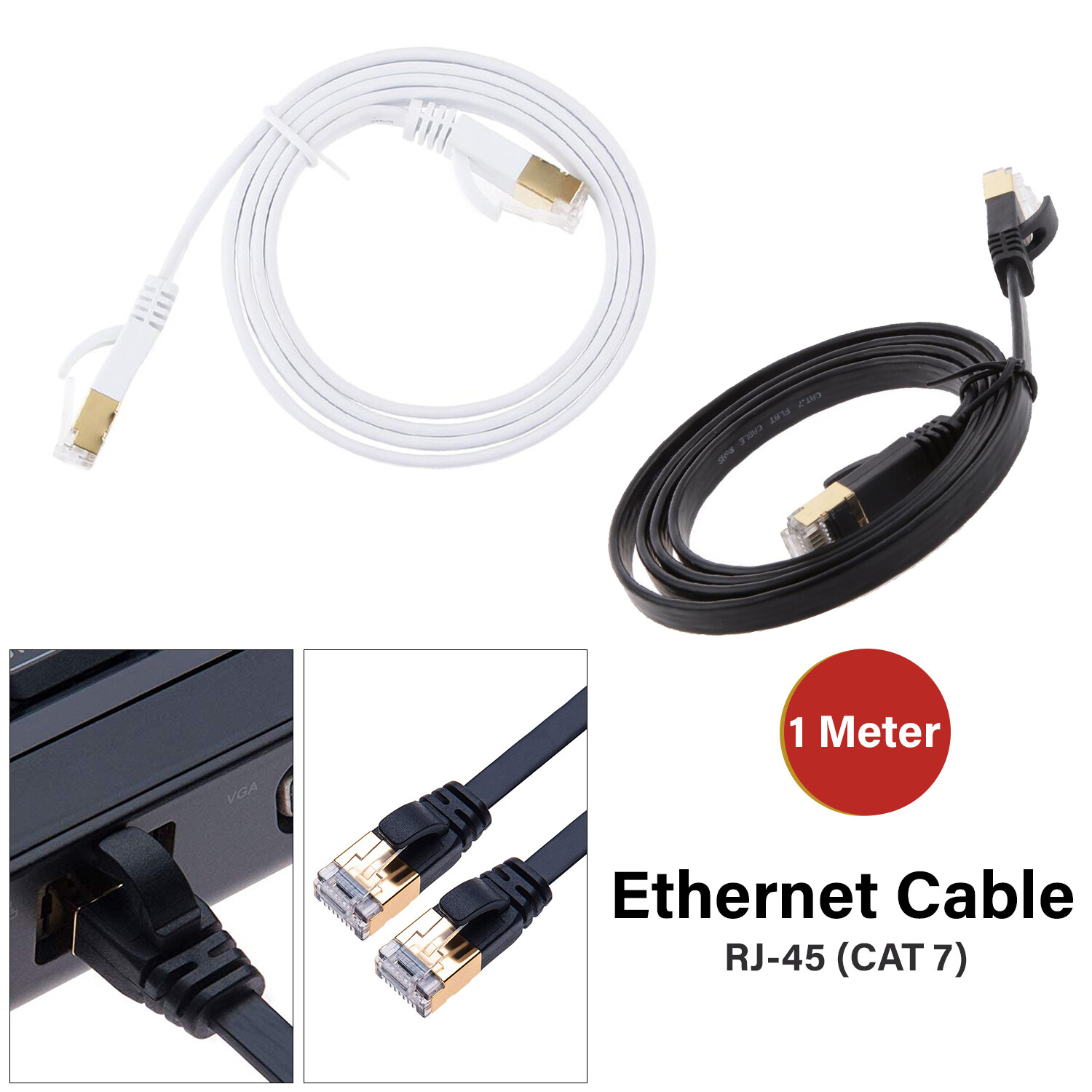 1Meter Ethernet Cable RJ45 CAT7 Network Gold Super Fast Internet LAN Patch Lead-image
