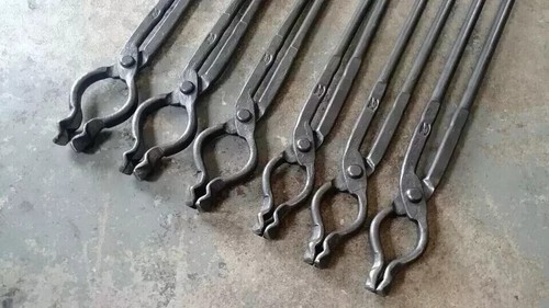 Handmade Blacksmith Lot of 6 Pcs forging metal working tong set gooseneck tongs - Picture 5 of 5
