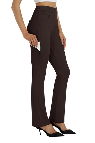Women Bussiness Slacks Pant Soft Comfy Elastic Casual Stretch Bootcut Trousers - Picture 22 of 66