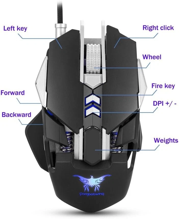 Combaterwing Gaming Mouse Wired Computer Mice Ergonomic 1200/1600/2400/3200DPI - Image 3 of 4