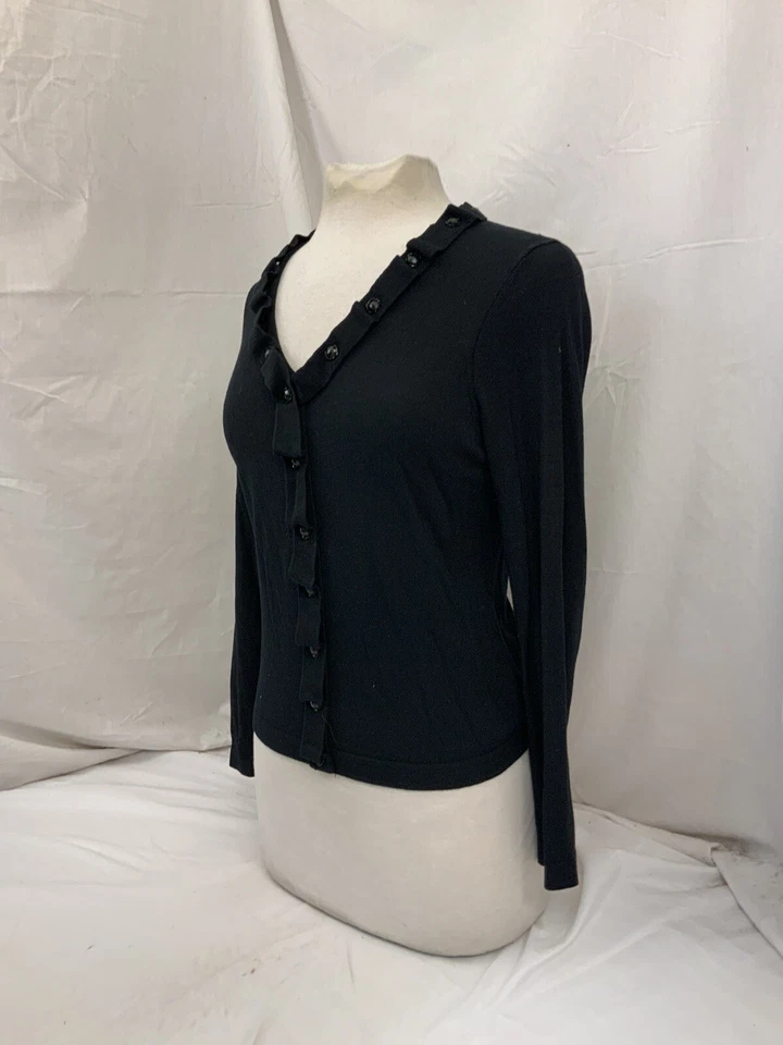 Etcetera 衬衫 S 码黑色 V 领粘纤羊毛尼龙长袖 YGI V1-395 — 第 4/4 张图片