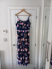Yumi Blue Pink Floral Jersey Maxi Long Dress Size 18 Uk Sleeveless Stretchy Rose