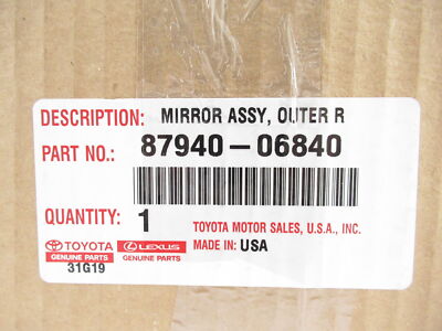 Genuine OEM Toyota 87940-06840 Driver Side Mirror Assy 2018-2019