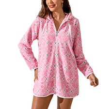 Richie House Casual Nights Women's Printed Bathrobe Zip Up Nightdress RHW4094