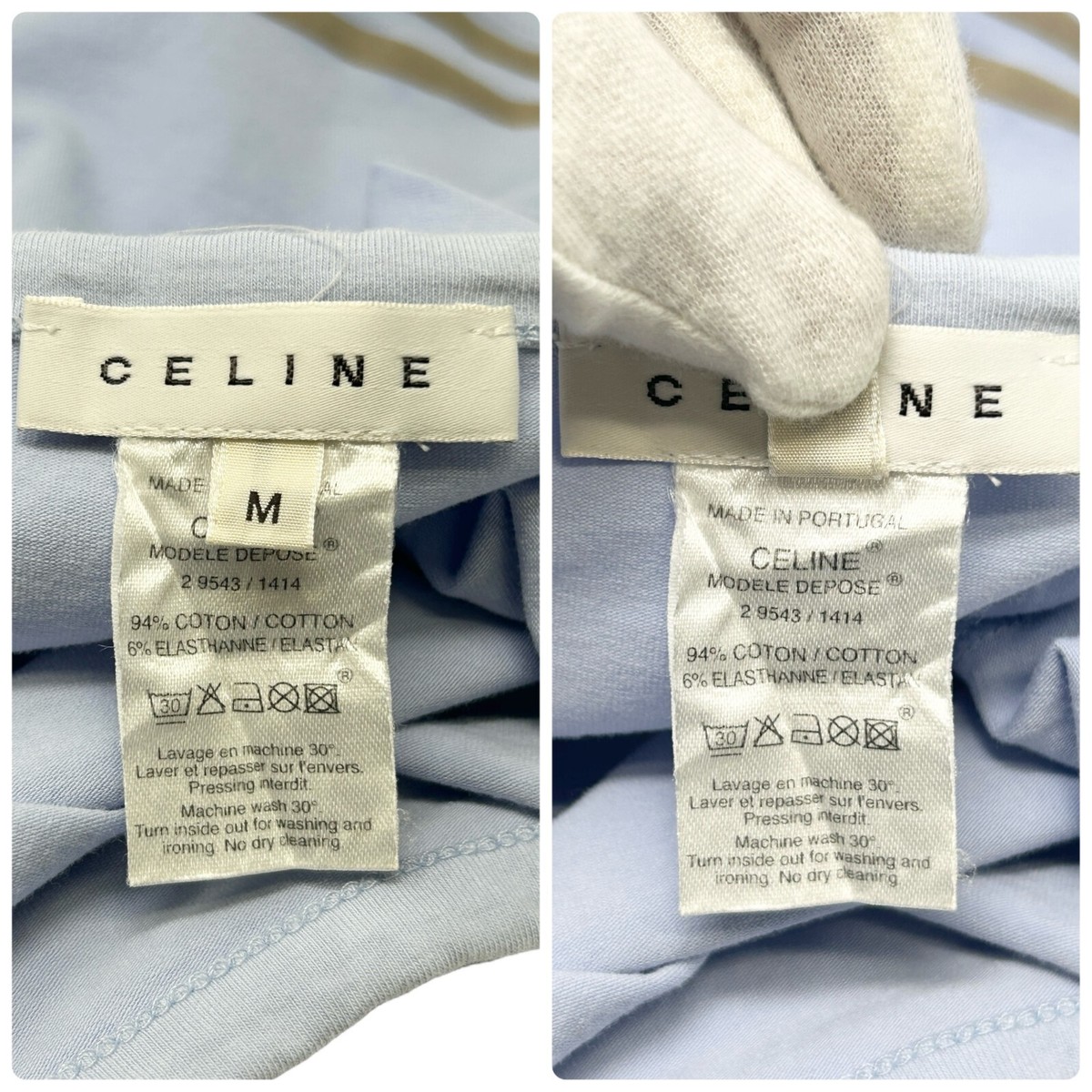 CELINE Vintage Logo Tank Top #M Camisole Blue Gray Cotton
