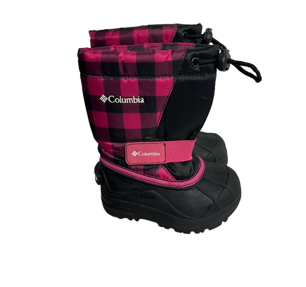 Columbia Powderbug Kids Size 7 Red & Black Plaid Waterproof Snow Boot