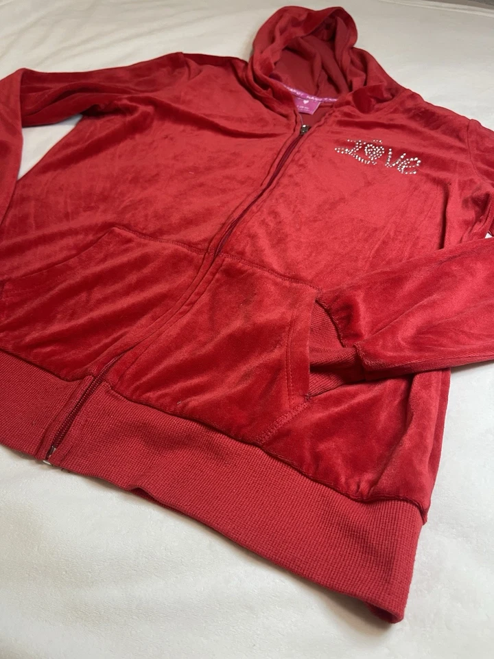 Chaqueta con Capucha Vintage Estilo Juicy Duro Caramelo Cremallera ROJA Talla Grande Y2K Foto 3 de 4