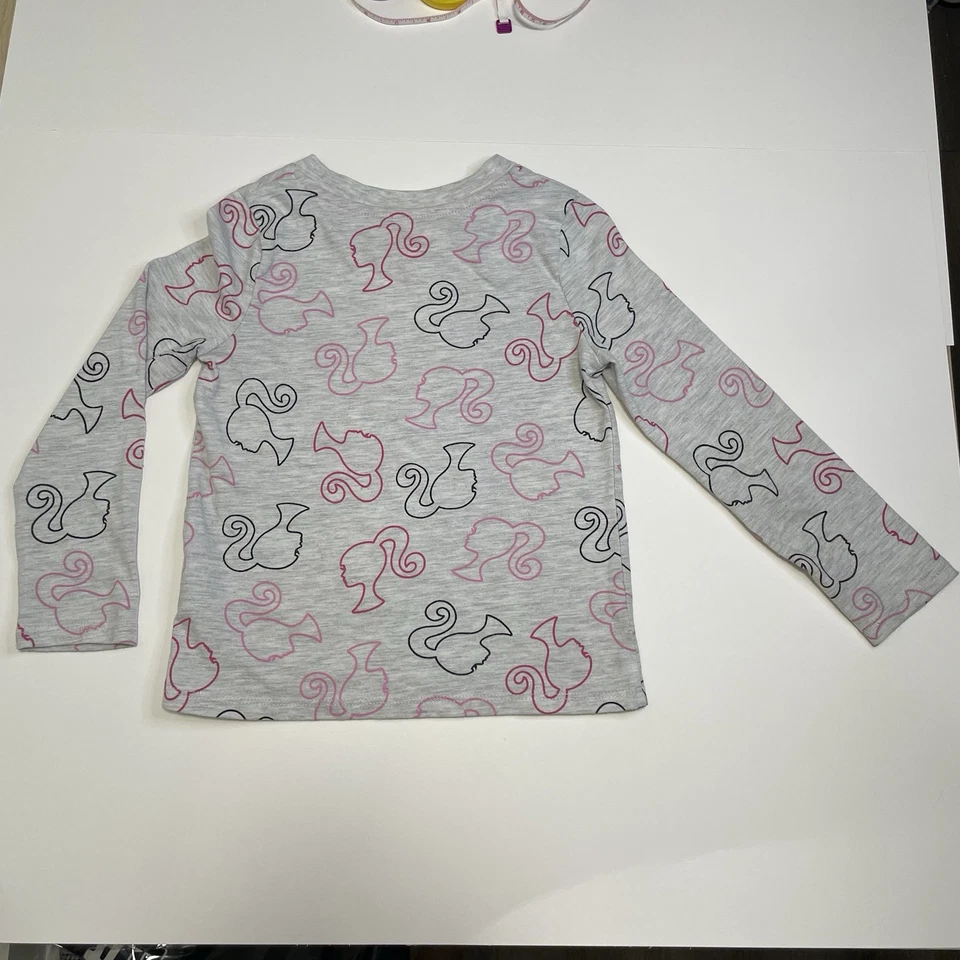 Barbie Mattel Profile Faces Gris Rosa Manga Larga Mezcla Algodón Camiseta Niñas 5T Foto 4 de 4