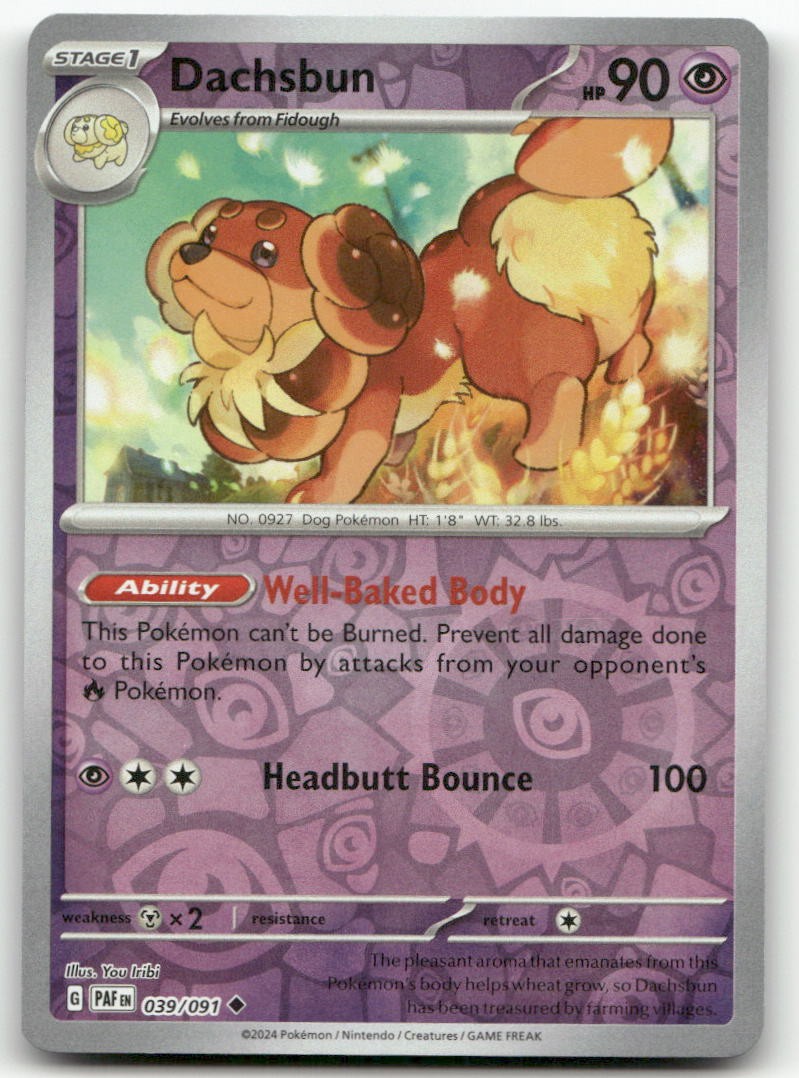 Dachsbun - 039/091 #39/91 (Reverse Holo) (LP) SV: Paldean Fates PAF Pokemon