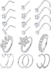 20G Nose Rings - Surgical Steel Nose Piercing Jewelry Hoop & Studs for Women & M
