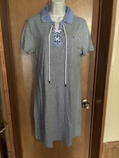Tommy Hilfiger Classic Casual Gray Lace-Up Detail Dress Size Medium
