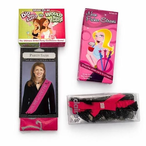 Bachelorette Party Game & Accessories Bundle Bride-to-Be Game Sash Straws Garter