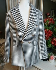 Women's Houndstooth Pattern Double Breast Blazer Pockets Size Medium