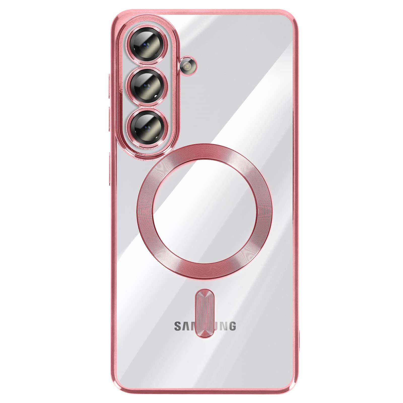 Protégez votre smartphone contre les chutes avec la coque fuchsia antichoc bord chrome Galaxy S26
