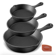 Nutrichef  Pre-seasoned Cast Iron Skillets -3pieces Cast  Iron Cookware Set W/Dr