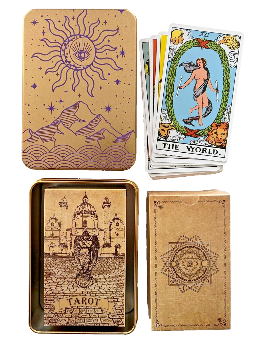 1910 Vintage Classic Tarot Deck Standard 78 Cards Gold Tin with