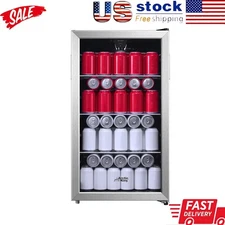 115-Can Beverage Fridge & Cooler Stainless Steel Look See-through Glass Door New
