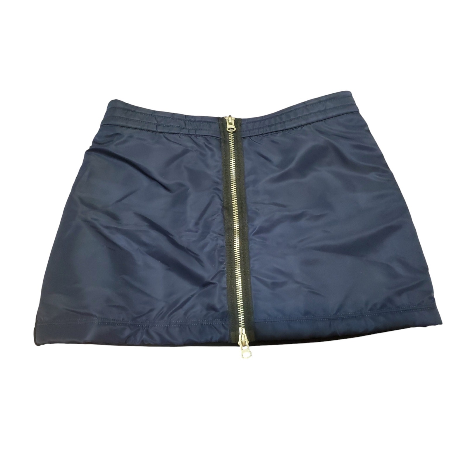 Zara Mini Skirt Zipper Front Womens Large Navy Black Utility Grunge Goth 90s