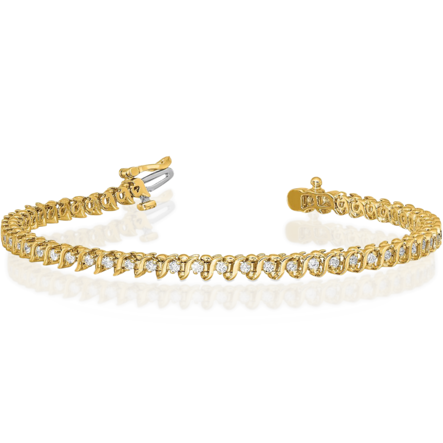 14K Solid Yellow Gold 0.92 ct Diamond Tennis Bracelet 7 inch Round Cut,