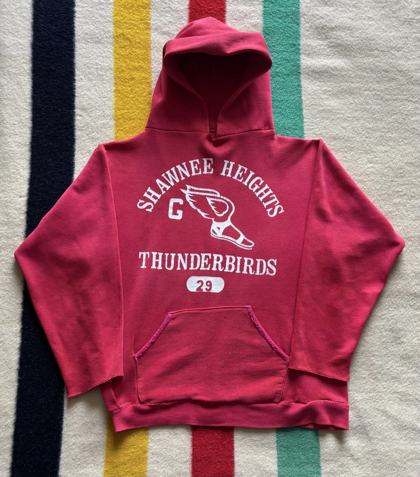 Vintage Rare 1960s Russell Athletic Shawnee Heights Thunderbirds Hoodie, Large