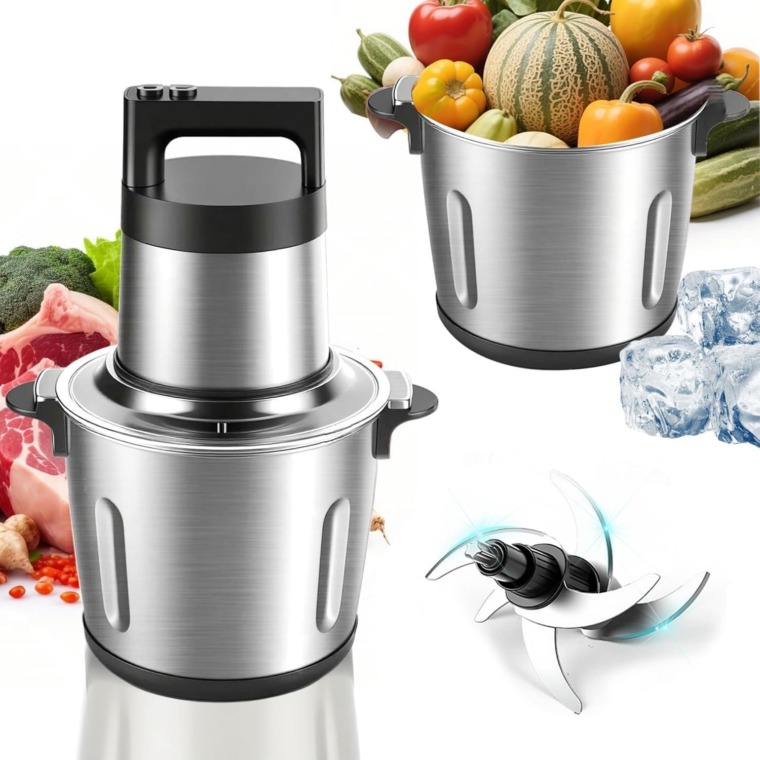 Large Food Processor Meat Grinder - Electric Chopper for Ice