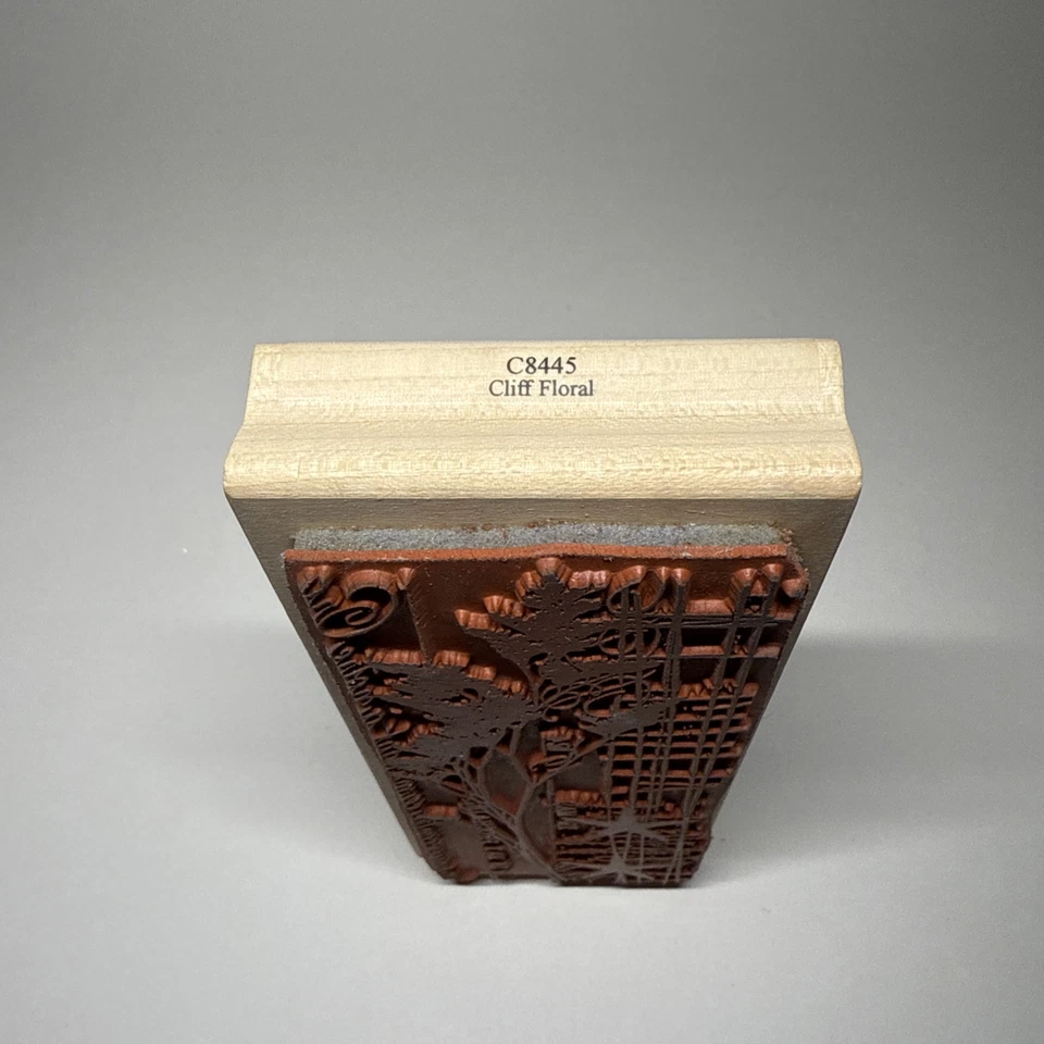 Stampington Elegante acantilado floral madera sello de goma Christine Adolph 6”x2,5” Foto 3 de 4