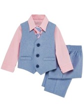 Infant Boys 4 Piece Blue  Pink Dress Up Suit Outfit With Tie  Vest 18M