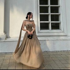 A-line Party Dresses Strapless Pleat Zipper Back Flowers Evening Prom Dress