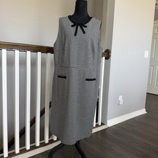 Talbots Houndstooth Dress Bow Sleeveless Size 16W Academia Office Preppy Career