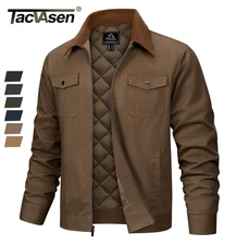 Mens Casual Quilted Cotton Jacket Cargo Corduroy Collar Jackets Work Fall Jacket