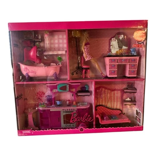 VTG Pink Barbie Doll & Furniture Gift Set Target Exclusive Fashion Fever 2008