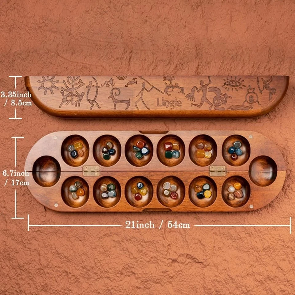 Juego de Mesa Mancala Deluxe - Tablero Plegable con Bisagras de Madera Real con 48... Foto 3 de 4