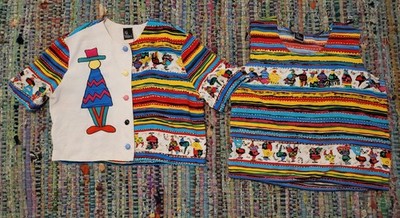 Vintage Ali Miles Peru Peruvian Folk Art Ethnic Print Colorful Tank & Crop Top M