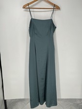 Theory Dress Womens 8 Green Cami Crushed Volume Fit Satin Sleeveless